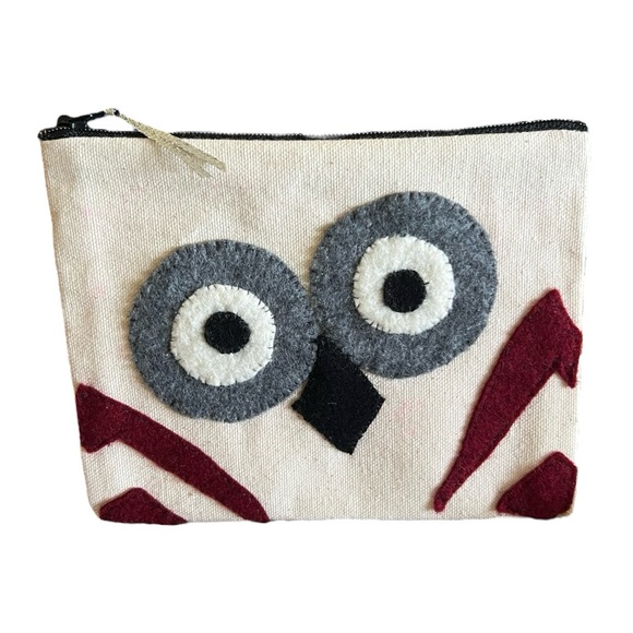 Handmade Handbags - Owl Design Cosmetic Bag - Cream and Gray